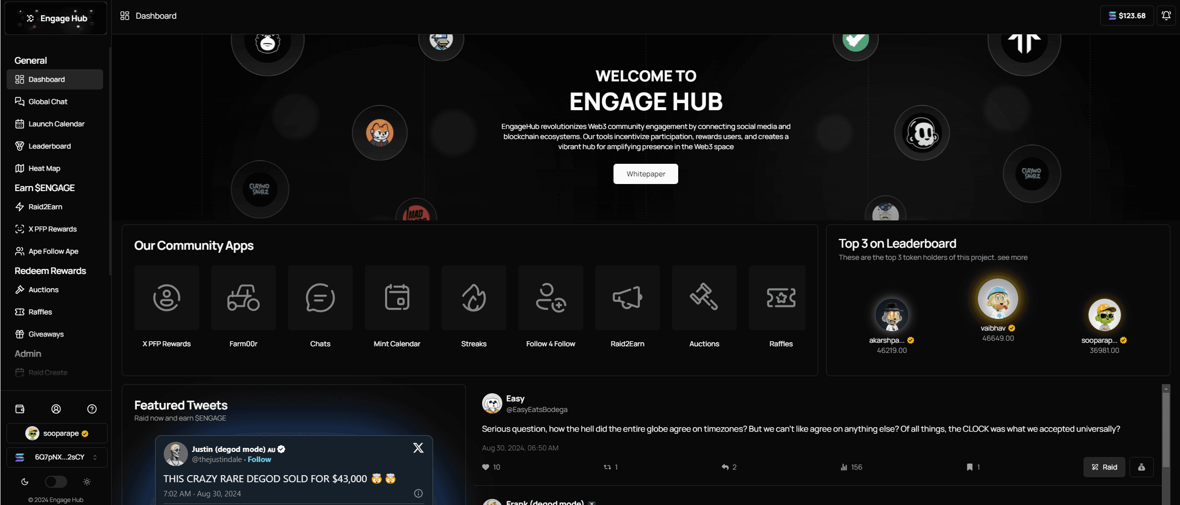 The EngageHub administrative dashboard